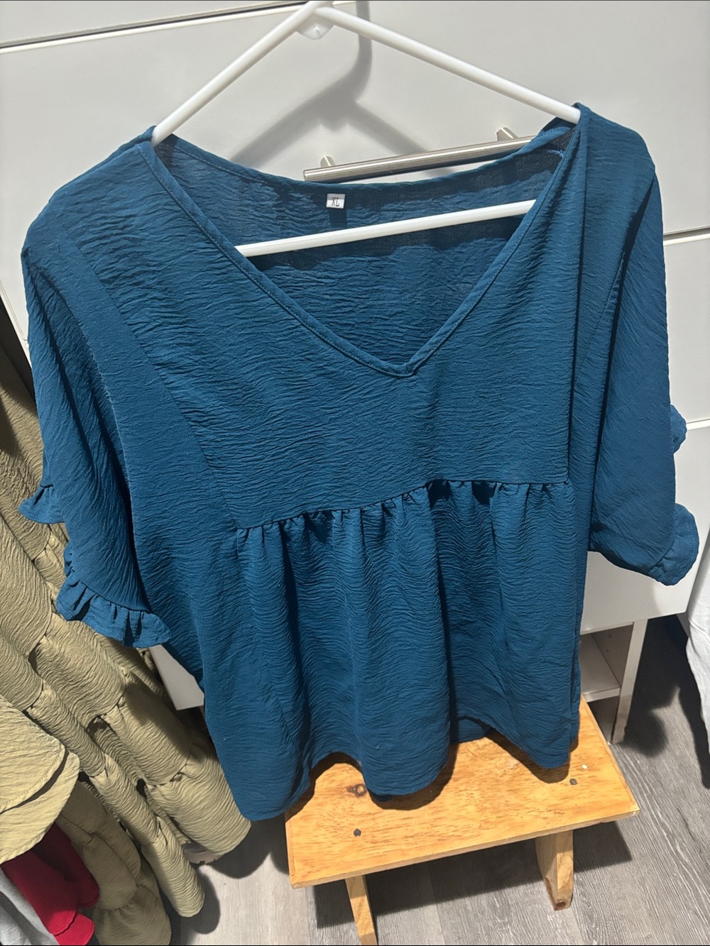 Zenana Outfitters Teal V-Neck Ruffle Sleeve Peplum Blouse